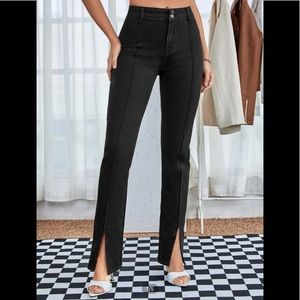 Side seam split hem flare jeans
